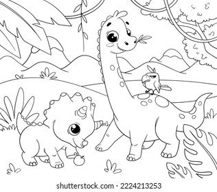 Funny Dinosaurs. Coloring book for children. Cartoon vector illustration.