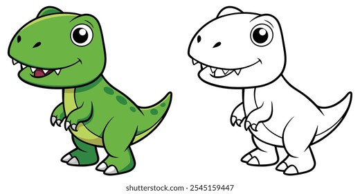 Funny Dinosaurs Coloring Book Printable. T-Rex Cartoon Character. Dinosaurs Vector Illustration