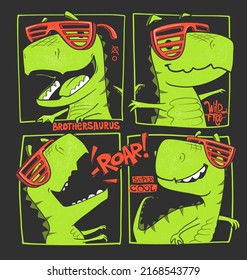 Funny dinosaurs comic style vector illustration. T-shirt design for kids.