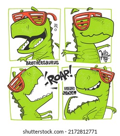 Funny dinosaurs comic style vector illustration. T-shirt design for kids.