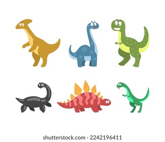 Funny Dinosaurs with Cute Snout as Wild Jurassic Beast Vector Set