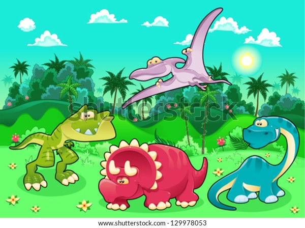 Funny Dinosaurs Forest Cartoon Vector Illustration Stock Vector ... Funny Dinosaurs Forest Cartoon Vector Illustration Stock Vector ...