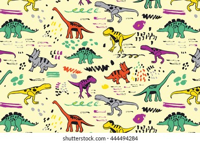 funny dinosaurs graphic color vector pattern