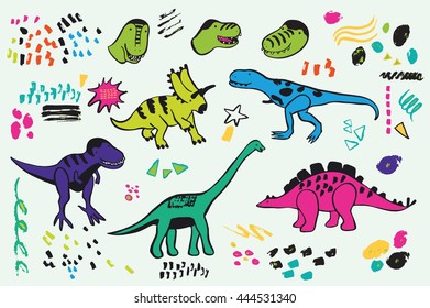 funny dinosaurs graphic color vector set