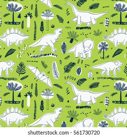 funny dinosaurs with palm leaves pattern