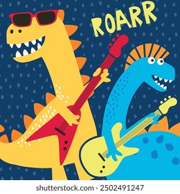 Funny Dinosaurs Rocking and Roaring