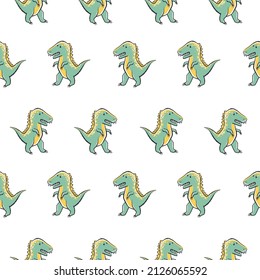 Funny dinosaurs. Seamless pattern with hand drawn vector illustrations 