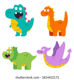 Funny dinosaurs vector cartoon set isolated on a white background.