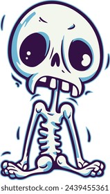 Funny discouraged skeleton, vector cartoon illustration.