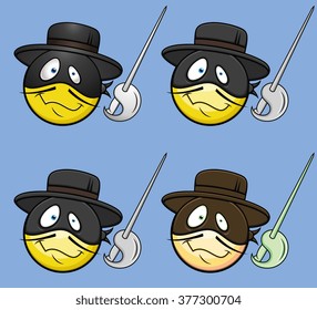 Funny Disguise Swordsman Smiley Vector Set