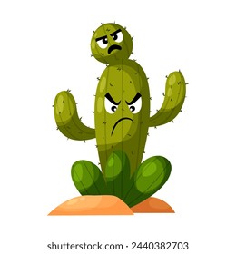 Funny dissatisfied cactus characters. Prickly plant. Desert. Cactus in flat style.