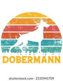 Engraçado Dobermann Vintage retro Sunset Silhueta Presentes Cão Amante Cão Proprietário essencial T-Shirt