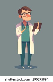 Funny doctor character. Isolated vector illustration.