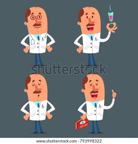 Funny doctor character set. Vector cartoon medical worker isolated on background.