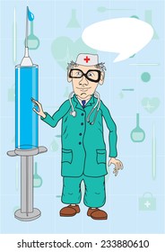 Funny Doctor with large syringe.