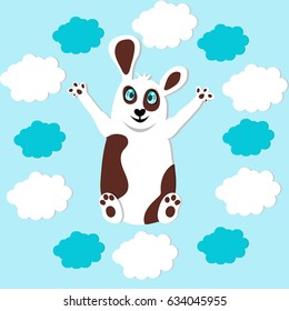 Funny dog among the clouds. T-shirt graphics. cartoon characters.Book illustrations. textile,graphic designs for kindergarten.fashion graphic. cute wallpaper