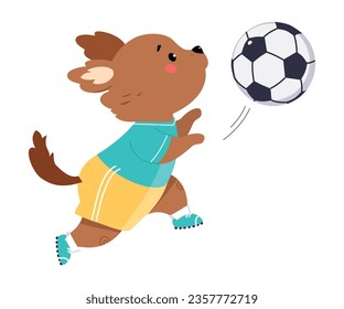 Funny Dog Animal Character Playing Football Wearing Uniform Passing Ball Vector Illustration