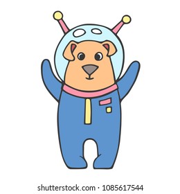 Funny dog astronauts in space isolated on the white background, vector illustration. Scandinavian style flat design. Concept for children print.