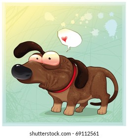 Perro gracioso con globo. Ilustración vectorial, objetos aislados: puede insertar cualquier elemento en lugar del corazón