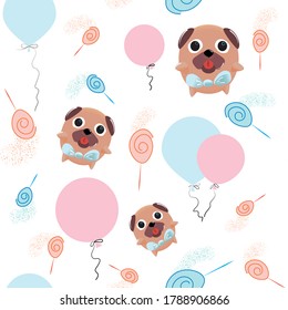 funny dog with balloons and candy