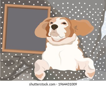 funny dog beagle sleeps on a pillow under a blanket. vector image