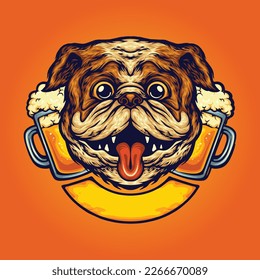 Funny dog beer glass logo cartoon illustrations vector for your work, merchandise t-shirt, stickers and label designs, poster, greeting cards advertising business company or brands 