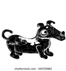 Funny dog . Black and white drawing. 
Series: sketches of animals.