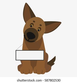 Funny dog with blank table. Cartoon character. Children toy. Cute pet. Flat vector stock illustration