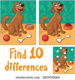 Funny dog with a bone. Find 10 differences.