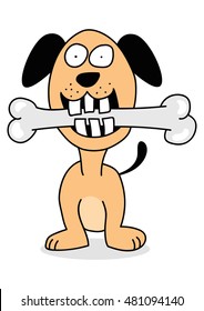 Funny dog with bone in mouth isolated on white background - vector