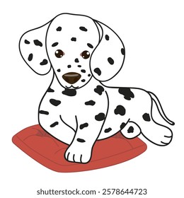 Funny dog breed dolmatin. Hand drawn vector illustration with black and white outline dog.