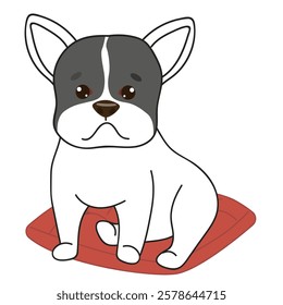 Funny dog breed French Bulldog. Hand drawn vector illustration with black and white outline dog.