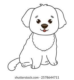 Funny dog breed malipoo. Hand drawn vector illustration with black and white outline dog.