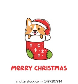 Funny dog breed welsh corgi as a gift in Christmas sock. It can be used for sticker, patch, phone case, poster, t-shirt, mug and other design.