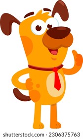 Funny Dog Cartoon Character Giving The Thumbs Up. Vector Illustration Flat Design Isolated On Transparent Background