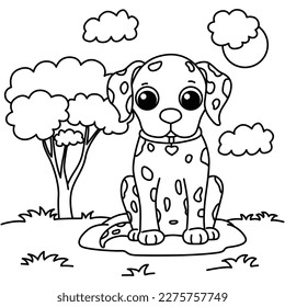 Funny dog cartoon characters vector illustration. For kids coloring book.