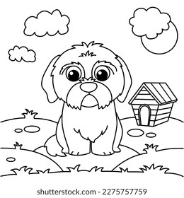 Funny dog cartoon characters vector illustration. For kids coloring book.