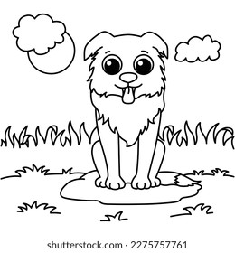 Funny dog cartoon characters vector illustration. For kids coloring book.