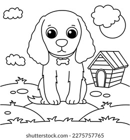 Funny dog cartoon characters vector illustration. For kids coloring book.