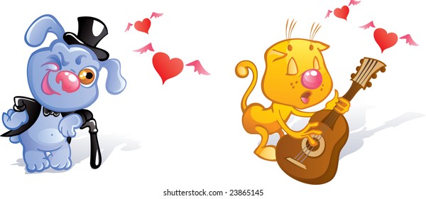 Funny dog and cat with guitar