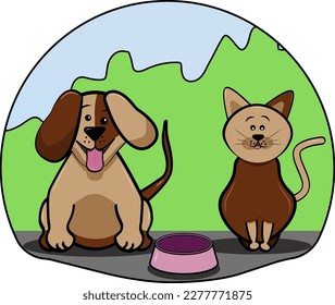 funny dog ​​and cat vector