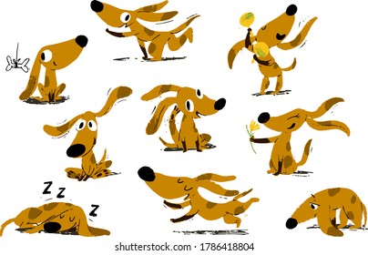 Funny dog character emotion icons vector collection. Happy funny puppy stickers set. 