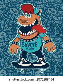 funny dog character on skateboard