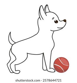 Funny dog of the Chihuahua breed. Hand drawn vector illustration with a black and white outline dog.