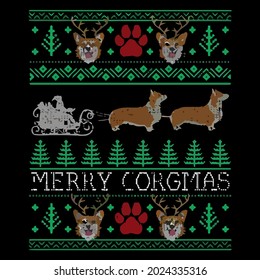 funny dog corgi ugly christmas sweaters full color mug design vector illustration for use in design and print wall art poster canvas