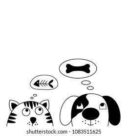 Funny dog and cute cat best friends. Vector illustration.