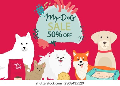 Funny dog and cute cat best friends. Happy friendship day. Vector illustration.