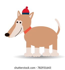 Funny Dog dressed as New year. The year of the dog 2018 Happiness. Vector eps 10.