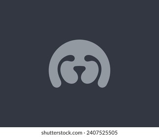 Funny dog face logo. Universal shelter pet care sign. Happy dog icon. Vector illustration.