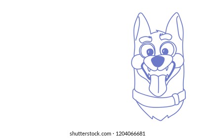 funny dog face open mouth pet avatar head sketch doodle horizontal vector illustration